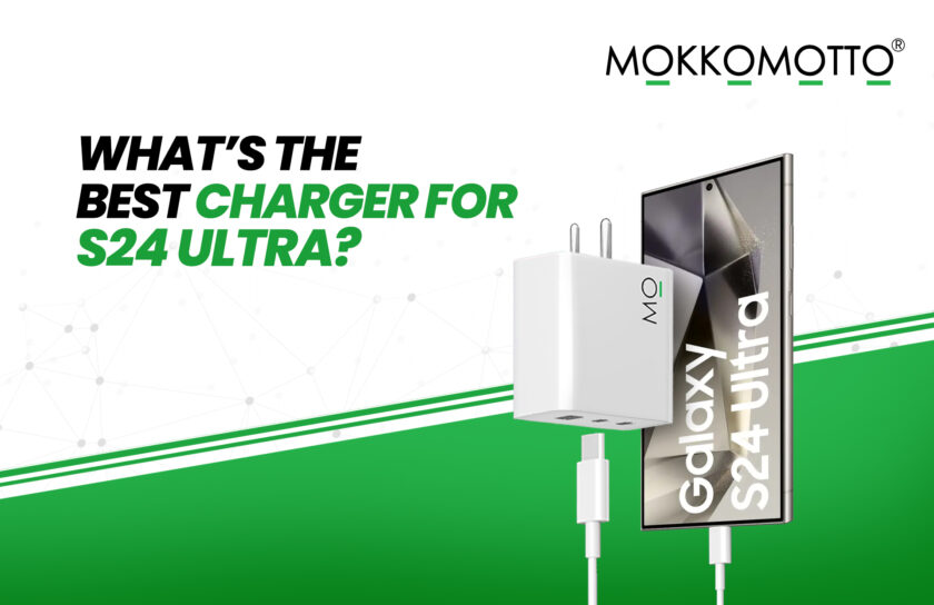 Charger for Samsung S24 Ultra – Mokkomotto GaN fast charger with dual USB-C ports for efficient and safe charging.